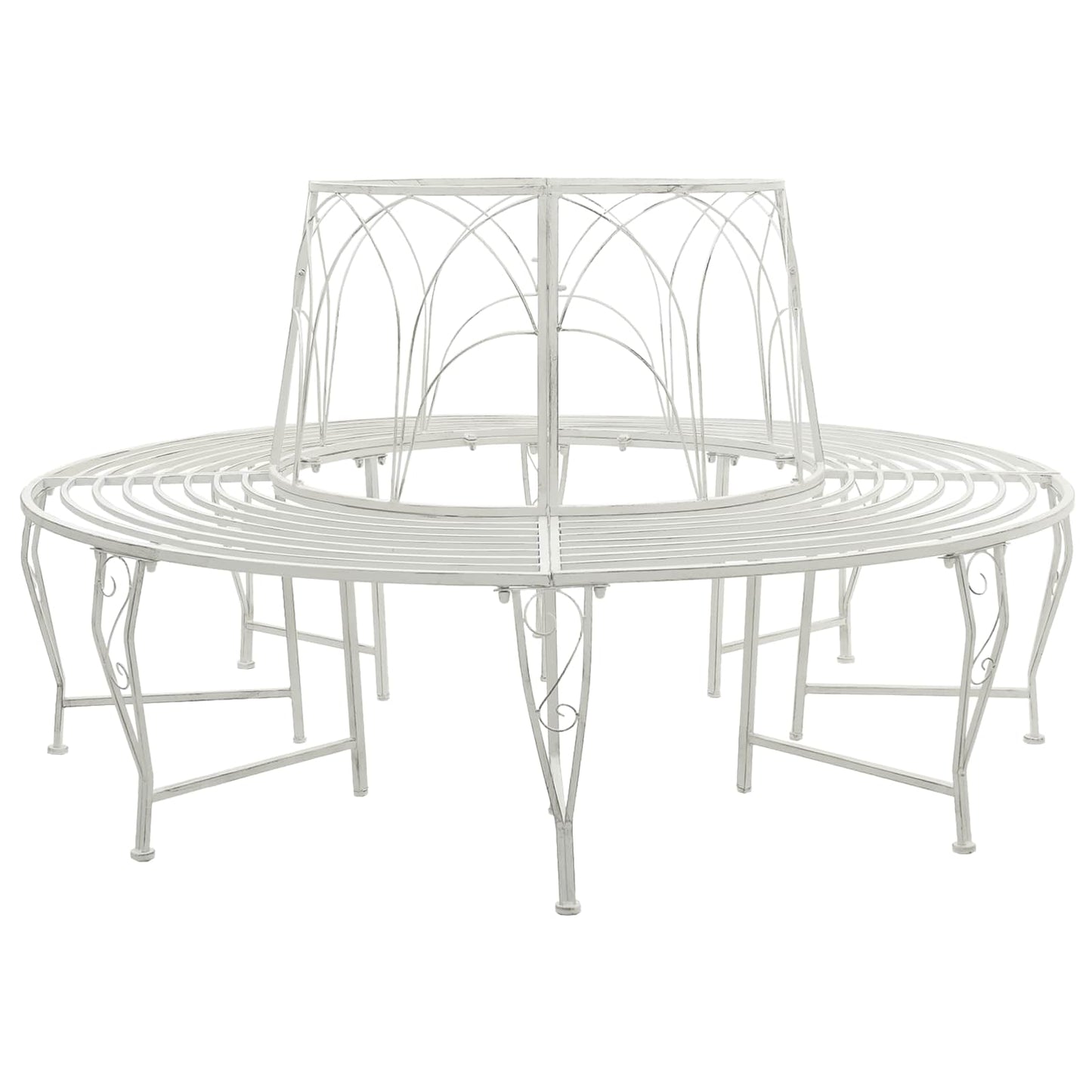 vidaXL Tree Bench 8-Seater Ø 160 x 89 cm Steel Antique White Round