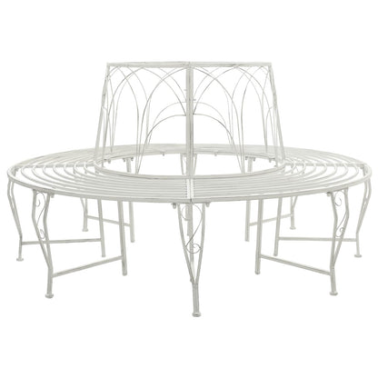 vidaXL Tree Bench 8-Seater Ø 160 x 89 cm Steel Antique White Round