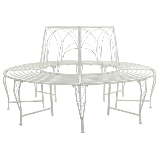 vidaXL Tree Bench 8-Seater Ø 160 x 89 cm Steel Antique White Round