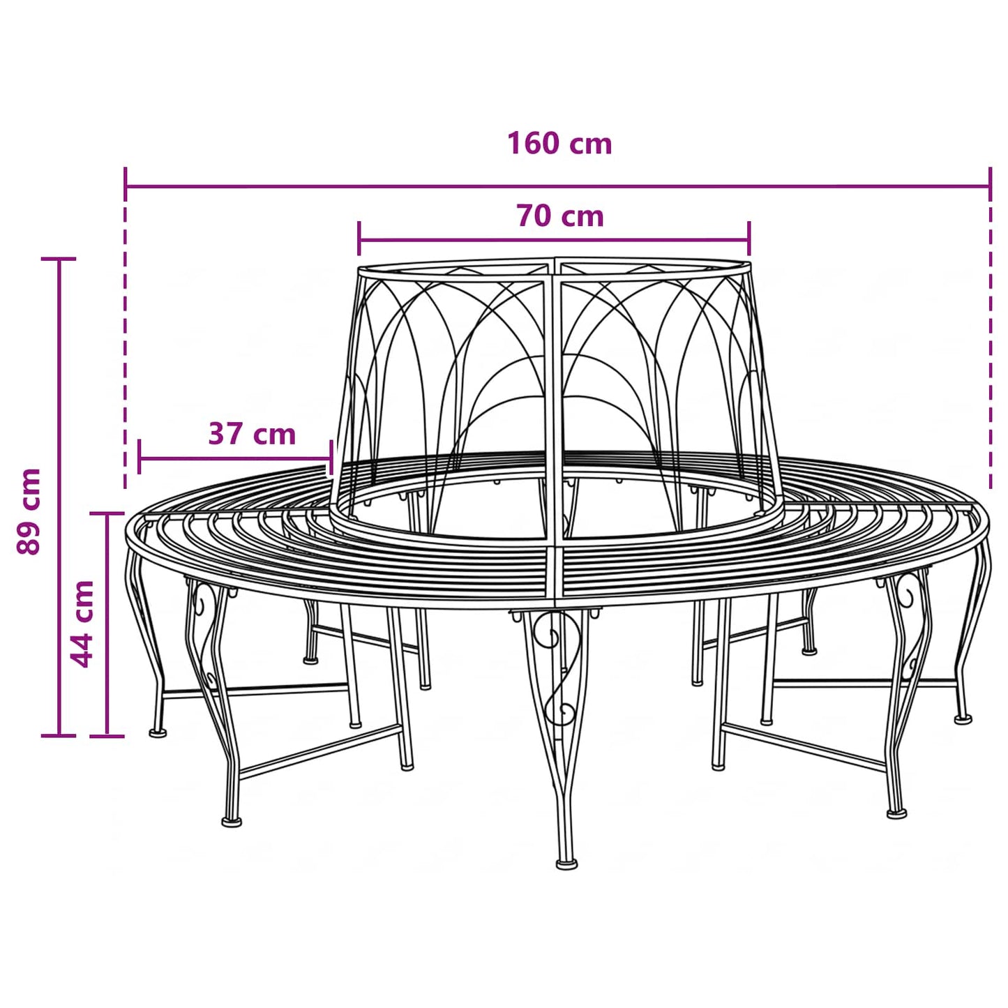 vidaXL Tree Bench 8-Seater Ø 160 x 89 cm Steel Antique White Round