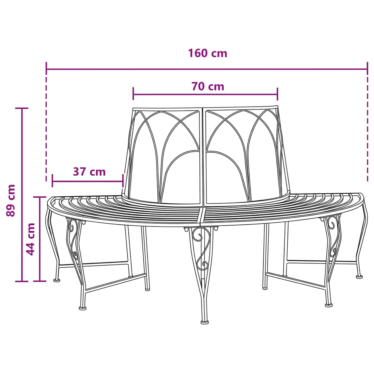 vidaXL Tree Bench 4-Seater 160 x 80 x 89 cm Steel Antique White