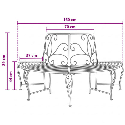 vidaXL Tree Bench 4-Seater 160 x 80 x 89 cm Steel Silver Grey