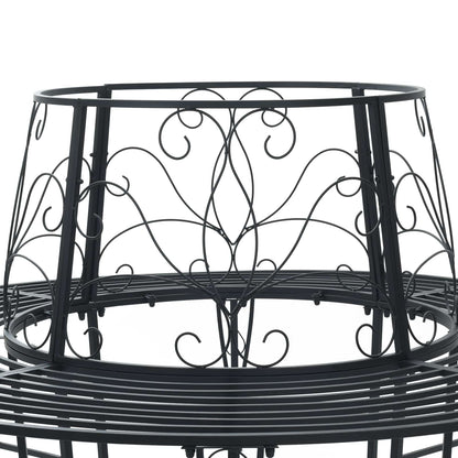 vidaXL Tree Bench 8-Seater Ø 160 x 89 cm Steel Black Round