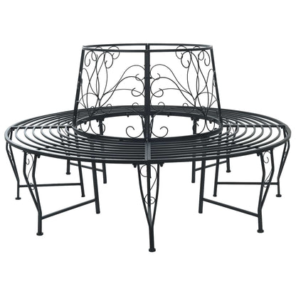 vidaXL Tree Bench 8-Seater Ø 160 x 89 cm Steel Black Round