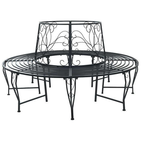 vidaXL Tree Bench 8-Seater Ø 160 x 89 cm Steel Black Round
