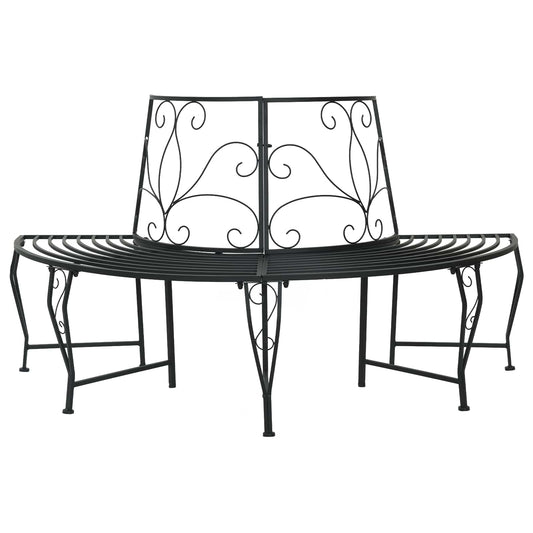 vidaXL Tree Bench 4-Seater 160 x 80 x 89 cm Steel Black Half-round