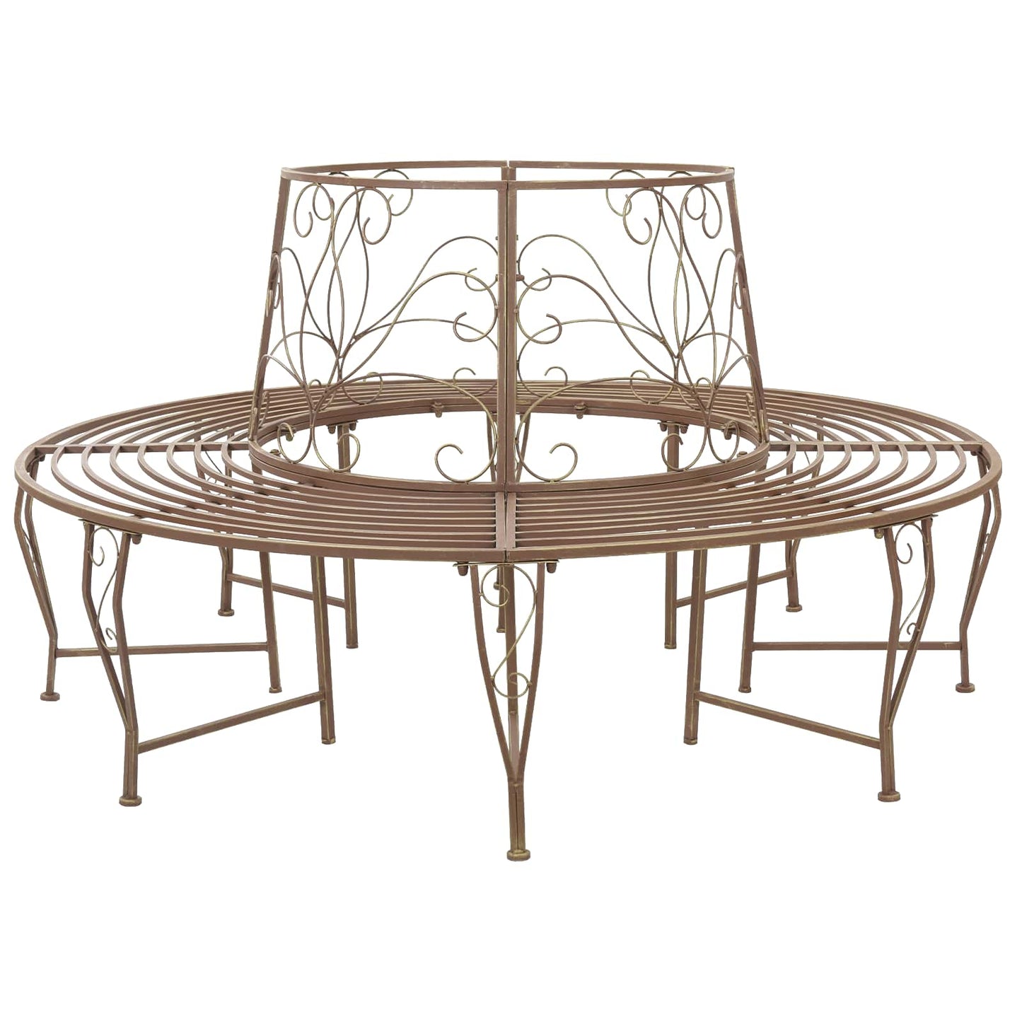 vidaXL Tree Bench 8-Seater Ø 160 x 89 cm Steel Antique Brown Round