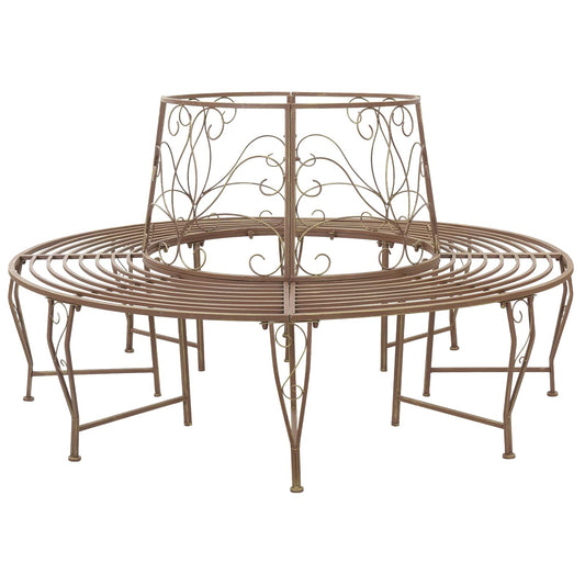 vidaXL Tree Bench 8-Seater Ø 160 x 89 cm Steel Antique Brown Round