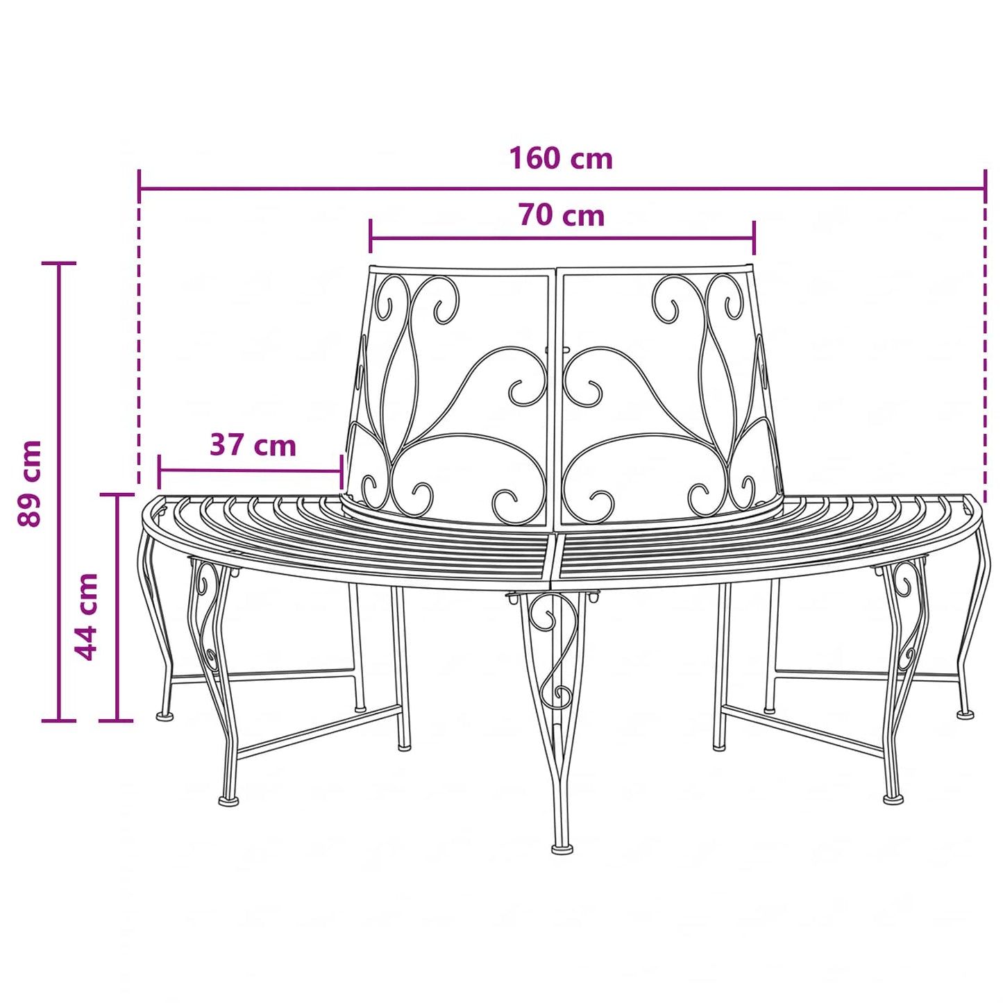 vidaXL Tree Bench 4-Seater 160 x 80 x 89 cm Steel Antique Brown