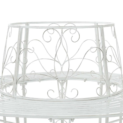 vidaXL Tree Bench 8-Seater Ø 160 x 89 cm Steel Antique White Round