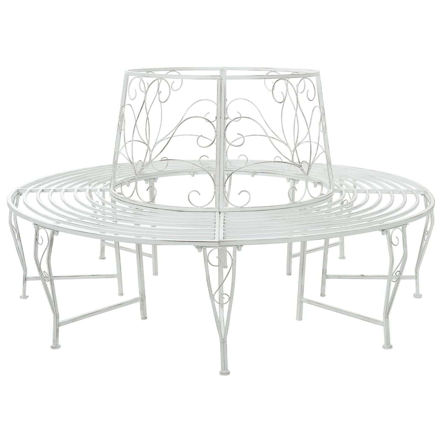 vidaXL Tree Bench 8-Seater Ø 160 x 89 cm Steel Antique White Round