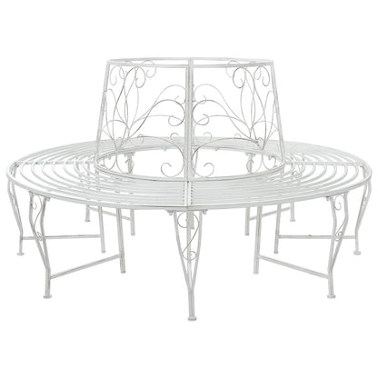 vidaXL Tree Bench 8-Seater Ø 160 x 89 cm Steel Antique White Round
