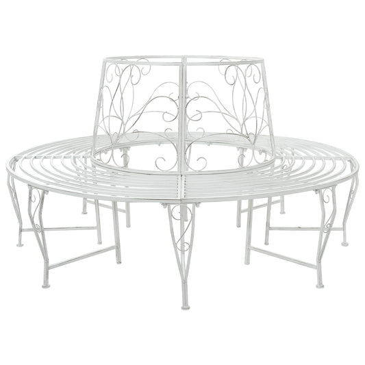 vidaXL Tree Bench 8-Seater Ø 160 x 89 cm Steel Antique White Round