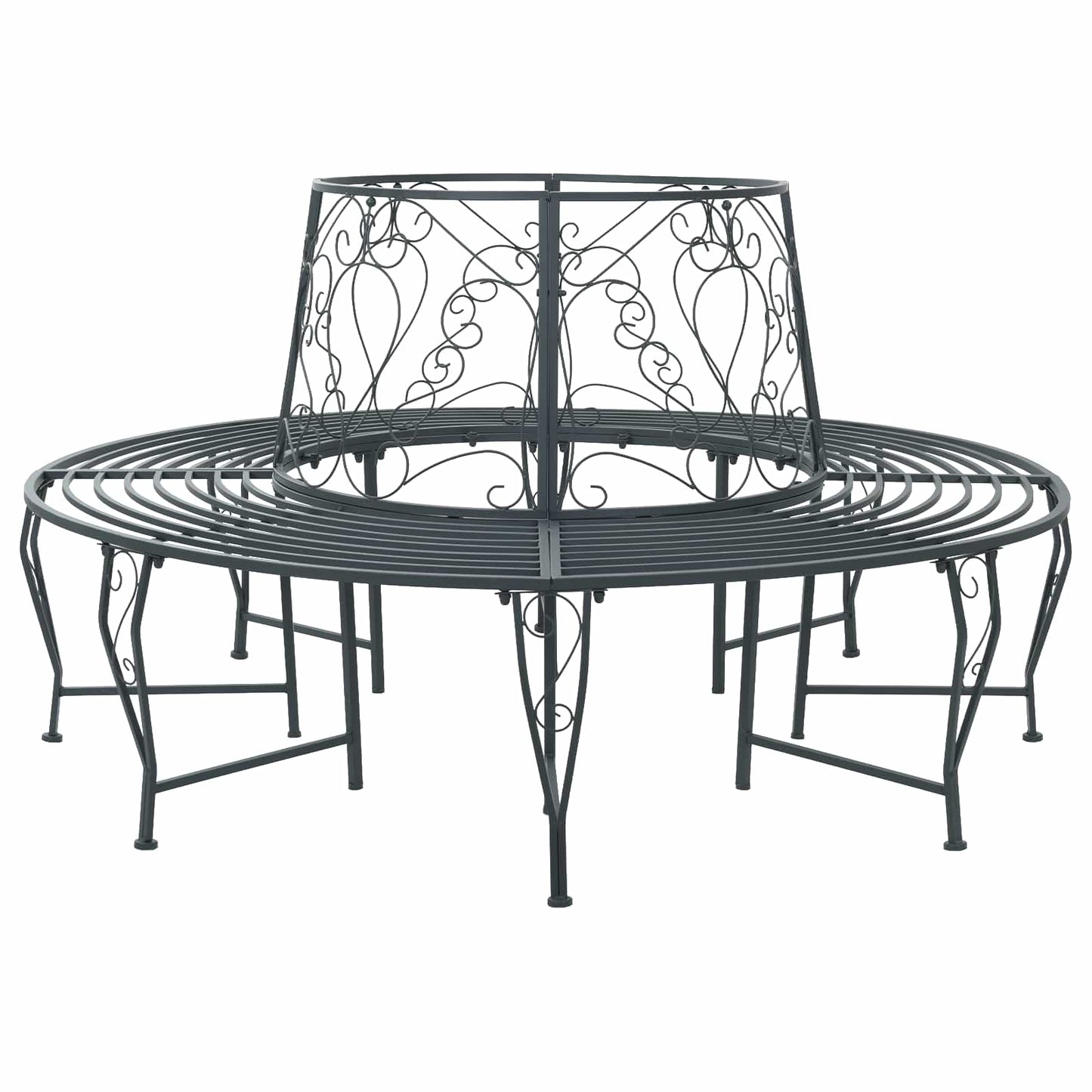 vidaXL Tree Bench 8-Seater Ø 160 x 89 cm Steel Silver Grey Round