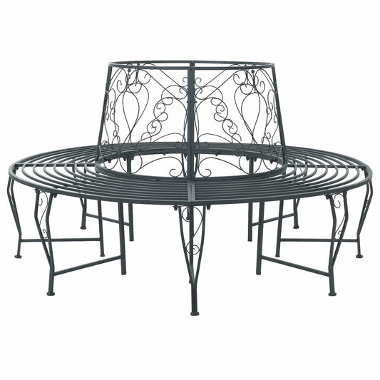 vidaXL Tree Bench 8-Seater Ø 160 x 89 cm Steel Silver Grey Round