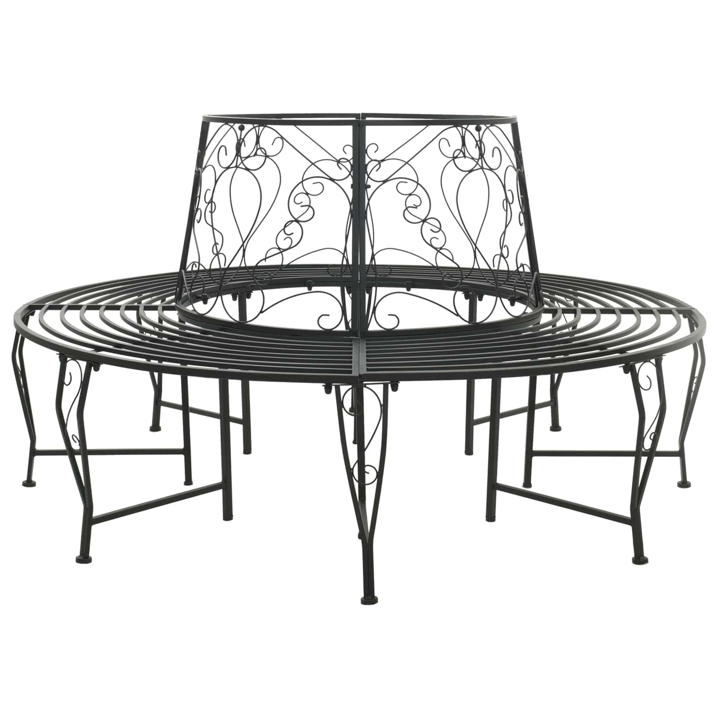 vidaXL Tree Bench 8-Seater Ø 160 x 89 cm Steel Black Round