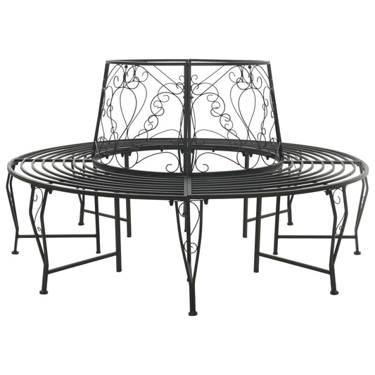 vidaXL Tree Bench 8-Seater Ø 160 x 89 cm Steel Black Round