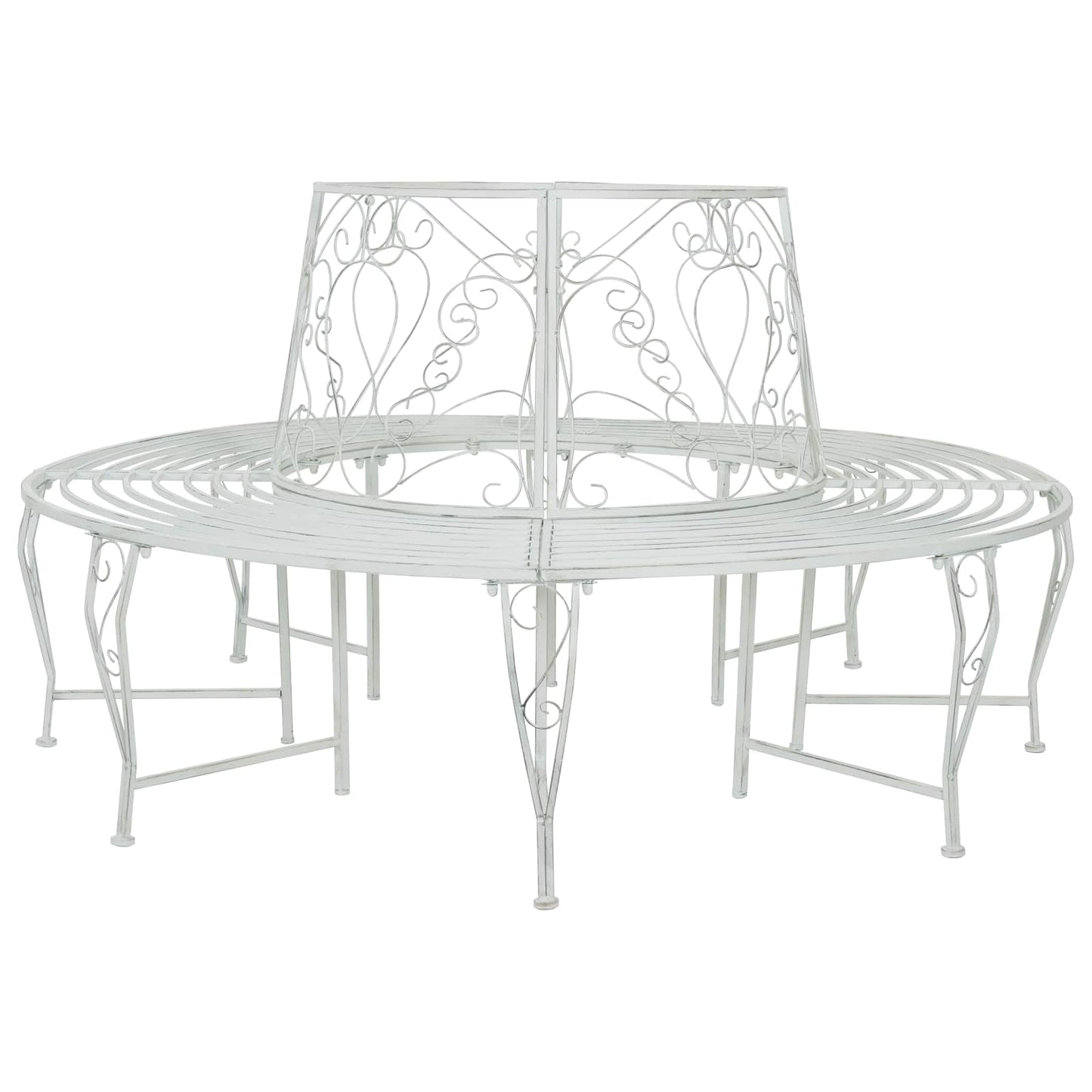 vidaXL Tree Bench 8-Seater Ø 160 x 89 cm Steel Antique White Round