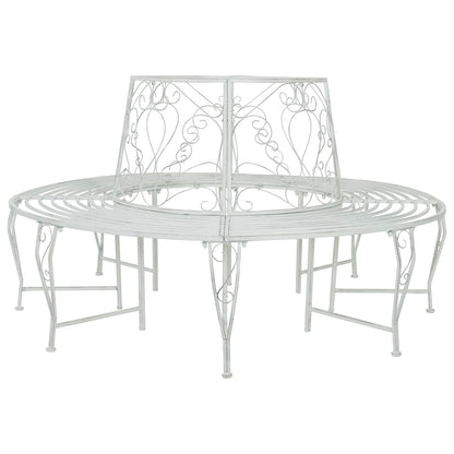 vidaXL Tree Bench 8-Seater Ø 160 x 89 cm Steel Antique White Round