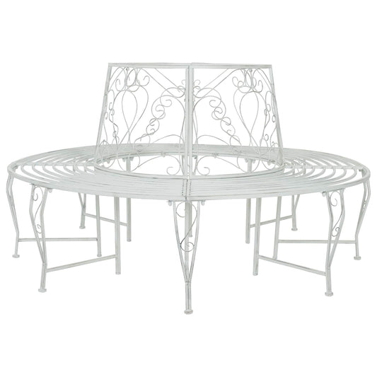 vidaXL Tree Bench 8-Seater Ø 160 x 89 cm Steel Antique White Round