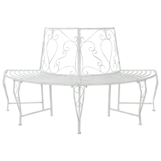 vidaXL Tree Bench 4-Seater 160 x 80 x 89 cm Steel Antique White