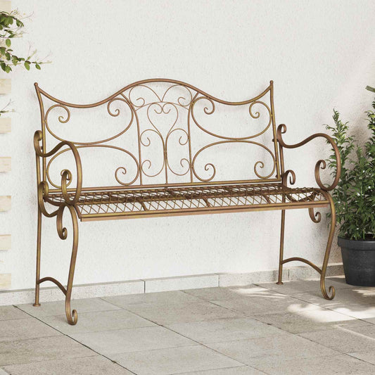 vidaXL Garden Bench 2-Seater 114 x 56.5 x 90 cm Steel Antique Brown