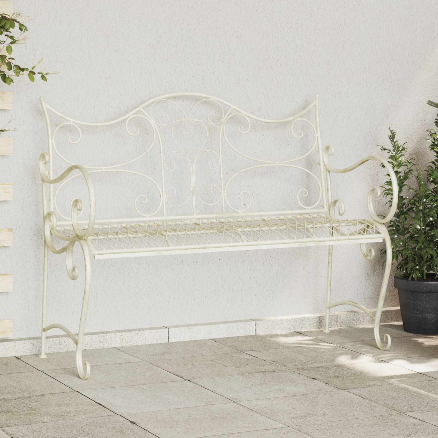 vidaXL Garden Bench 2-Seater 114 x 56.5 x 90 cm Steel Antique White