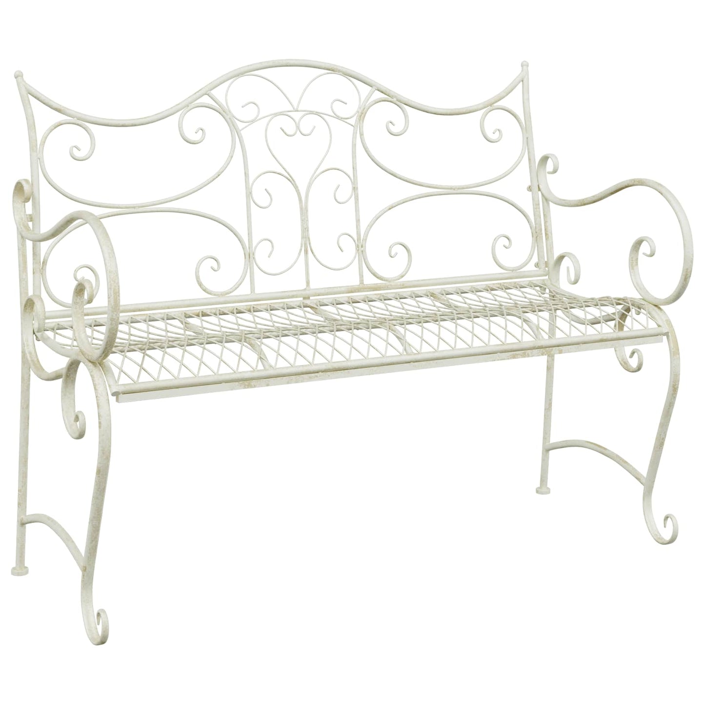 vidaXL Garden Bench 2-Seater 114 x 56.5 x 90 cm Steel Antique White