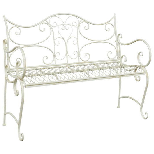 vidaXL Garden Bench 2-Seater 114 x 56.5 x 90 cm Steel Antique White