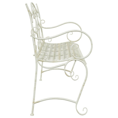 vidaXL Garden Bench 2-Seater 114 x 56.5 x 90 cm Steel Antique White
