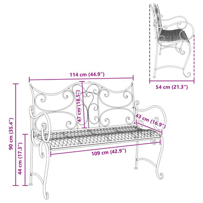 vidaXL Garden Bench 2-Seater 114 x 56.5 x 90 cm Steel Antique White