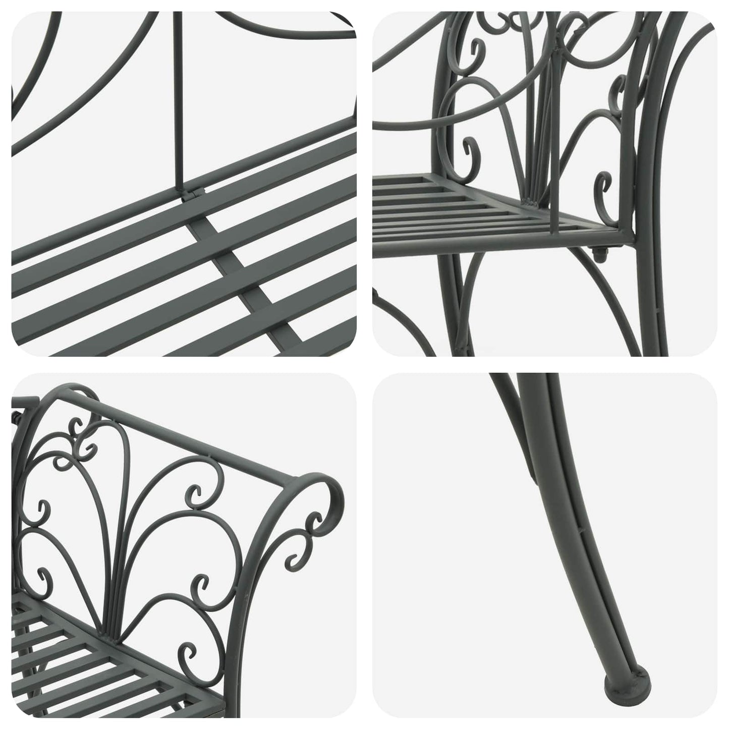 vidaXL Garden Bench 2-Seater 130 x 47 x 90 cm Steel Silver Grey