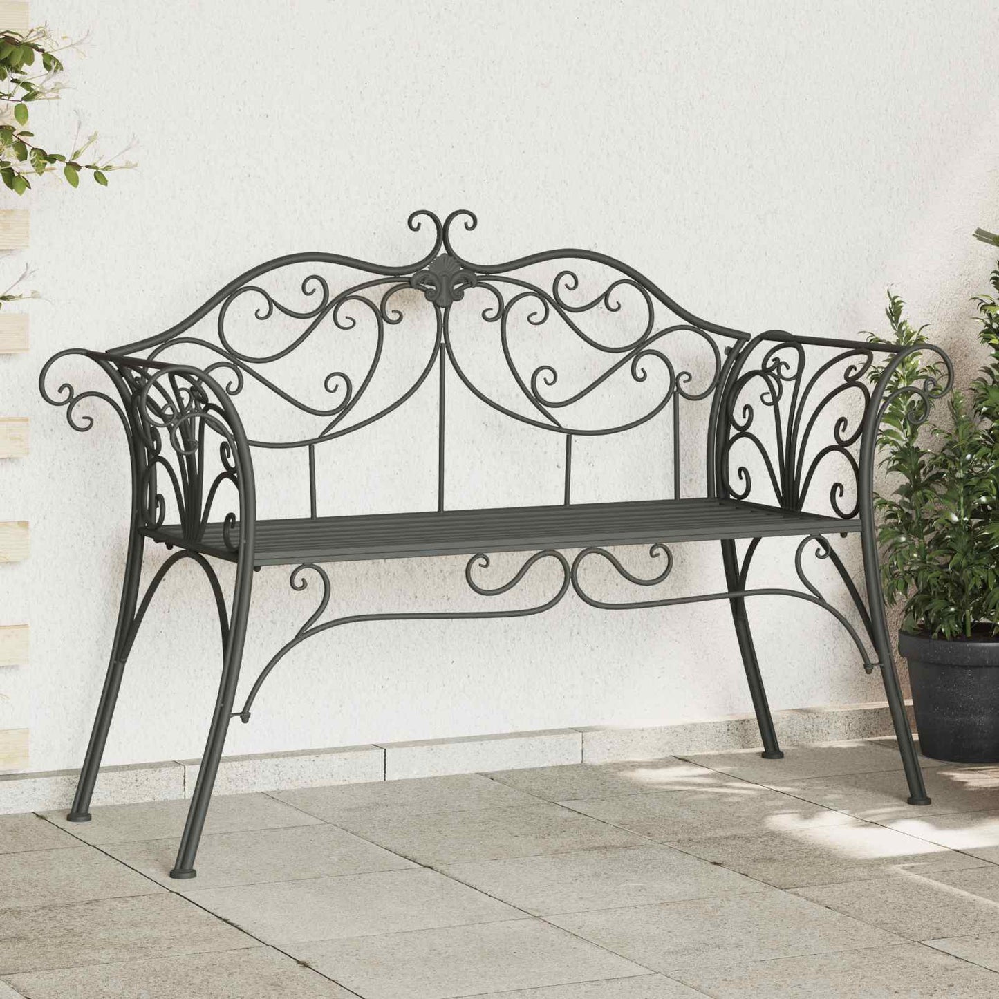 vidaXL Garden Bench 2-Seater 130 x 47 x 90 cm Steel Silver Grey