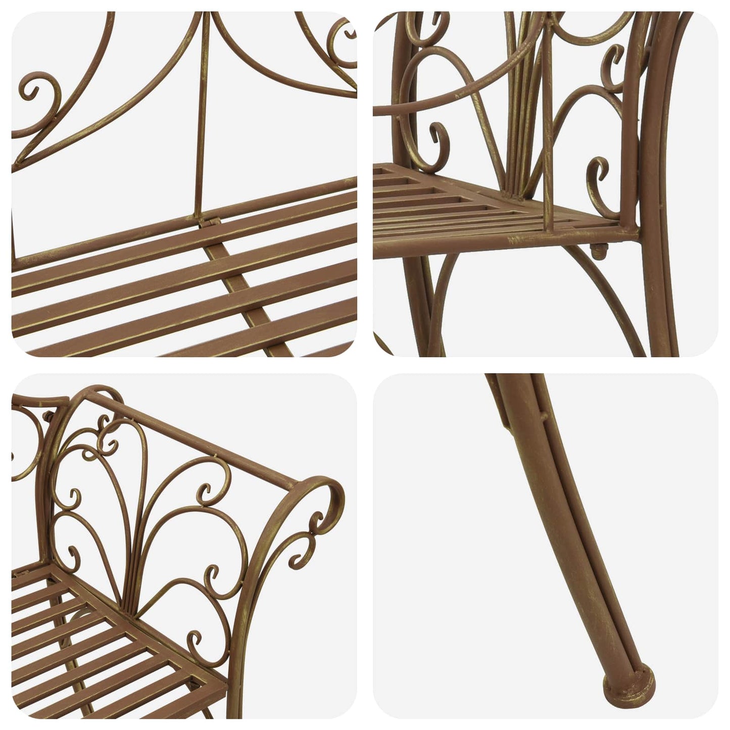 vidaXL Garden Bench 2-Seater 130 x 47 x 90 cm Steel Antique Brown