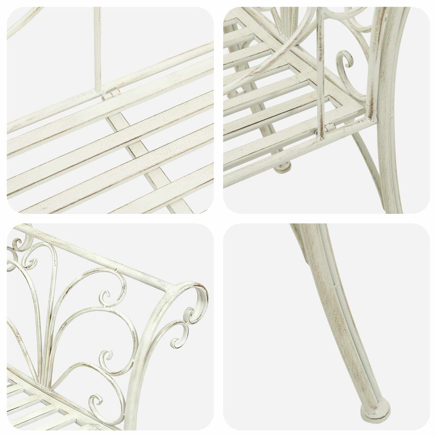 vidaXL Garden Bench 2-Seater 130 x 47 x 90 cm Steel Antique White