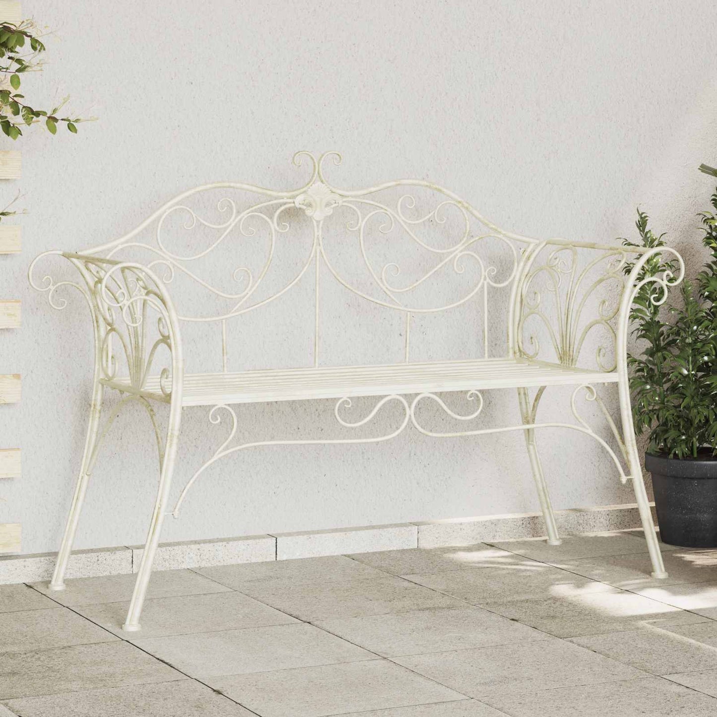 vidaXL Garden Bench 2-Seater 130 x 47 x 90 cm Steel Antique White