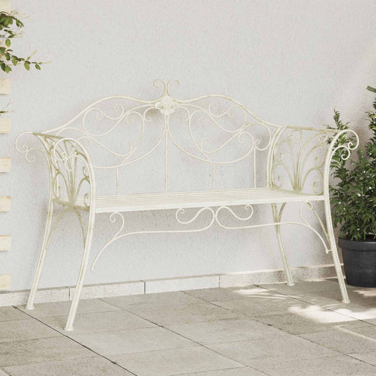 vidaXL Garden Bench 2-Seater 130 x 47 x 90 cm Steel Antique White