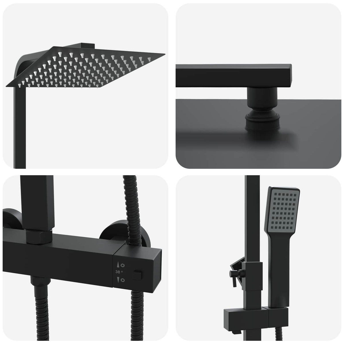 vidaXL Thermostatic Shower System Set Black Stainless Steel 201