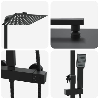 vidaXL Thermostatic Shower System Set Black Stainless Steel 201