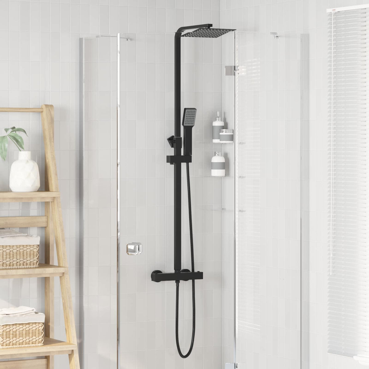 vidaXL Thermostatic Shower System Set Black Stainless Steel 201