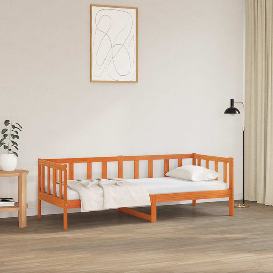 vidaXL Bed Frame with Headboard Wax Brown 90 x 190 cm Solid Pine Wood