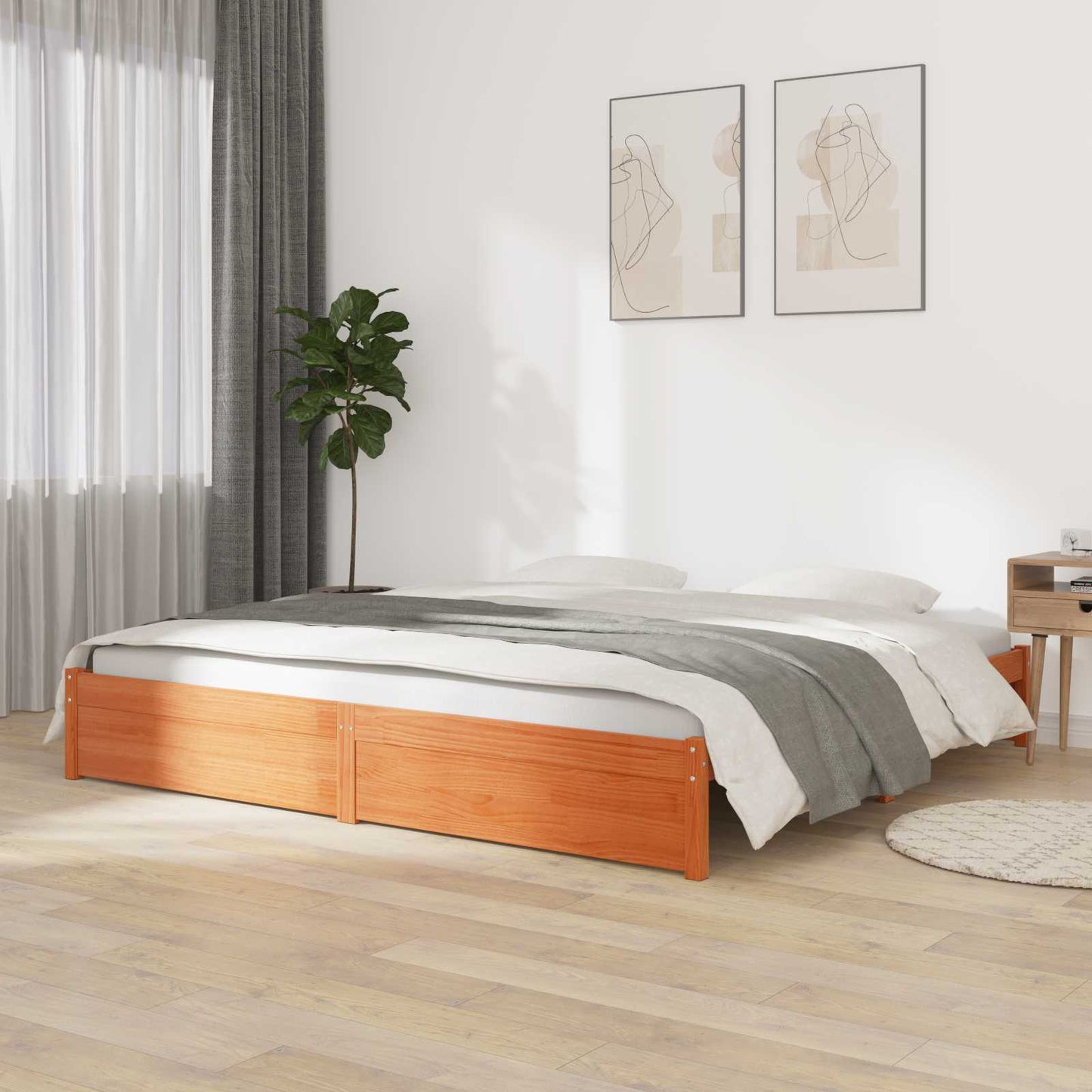 vidaXL Bed Frame Wax Brown 140 x 200 cm Solid Pine Wood