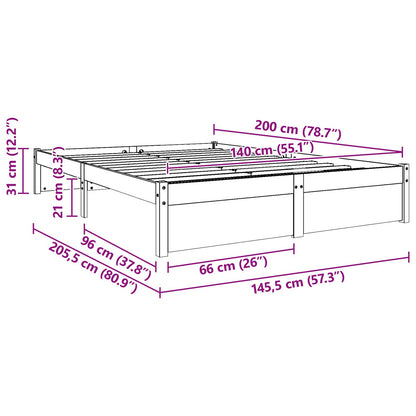 vidaXL Bed Frame Wax Brown 140 x 200 cm Solid Pine Wood