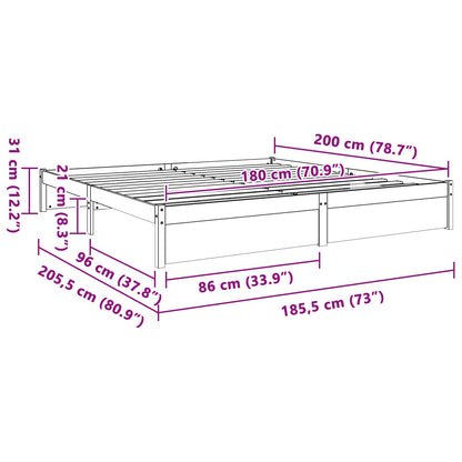 vidaXL Bed Frame Wax Brown 180 x 200 cm Solid Pine Wood