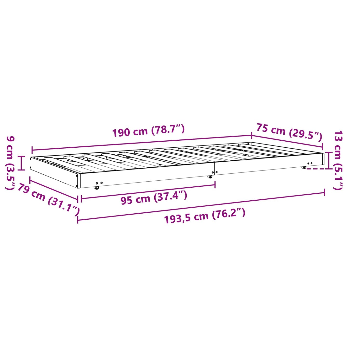 vidaXL Bed Frame Wax Brown 70 x 190 cm Solid Pine Wood
