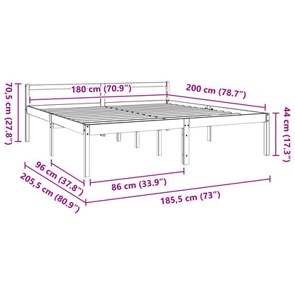 vidaXL Bed Frame with Headboard Wax Brown 180 x 200 cm Solid Pine Wood