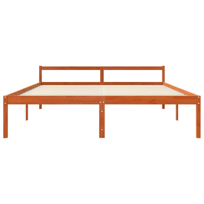vidaXL Bed Frame with Headboard Wax Brown 200 x 200 cm Solid Pine Wood