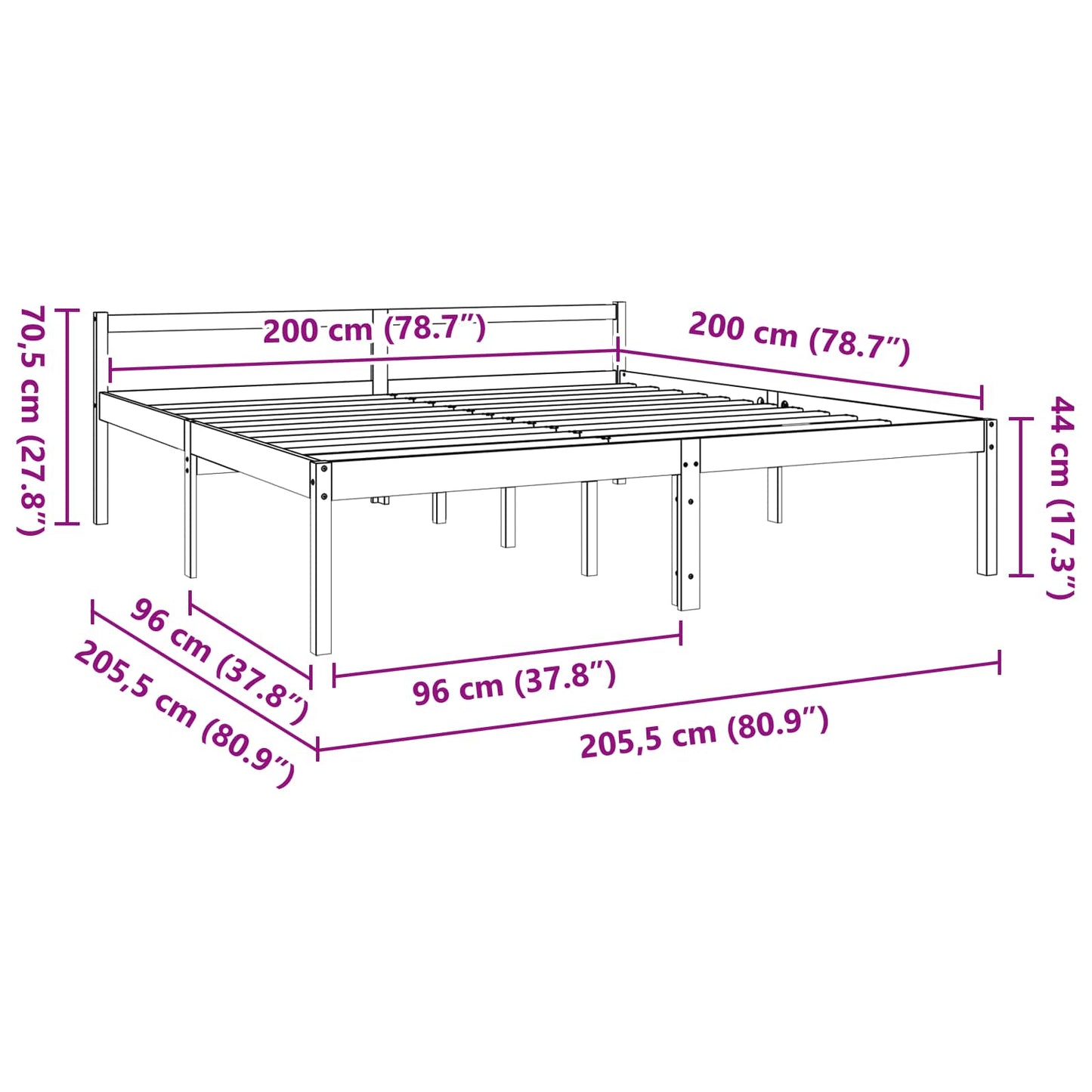 vidaXL Bed Frame with Headboard Wax Brown 200 x 200 cm Solid Pine Wood