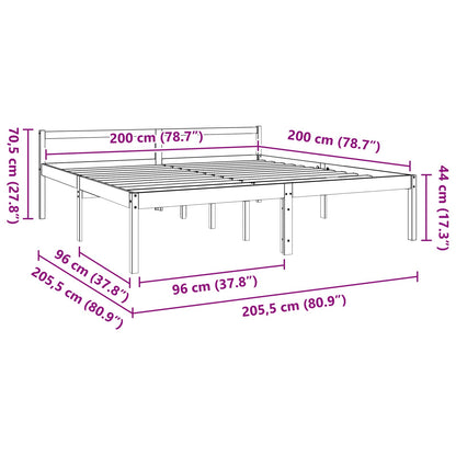 vidaXL Bed Frame with Headboard Wax Brown 200 x 200 cm Solid Pine Wood