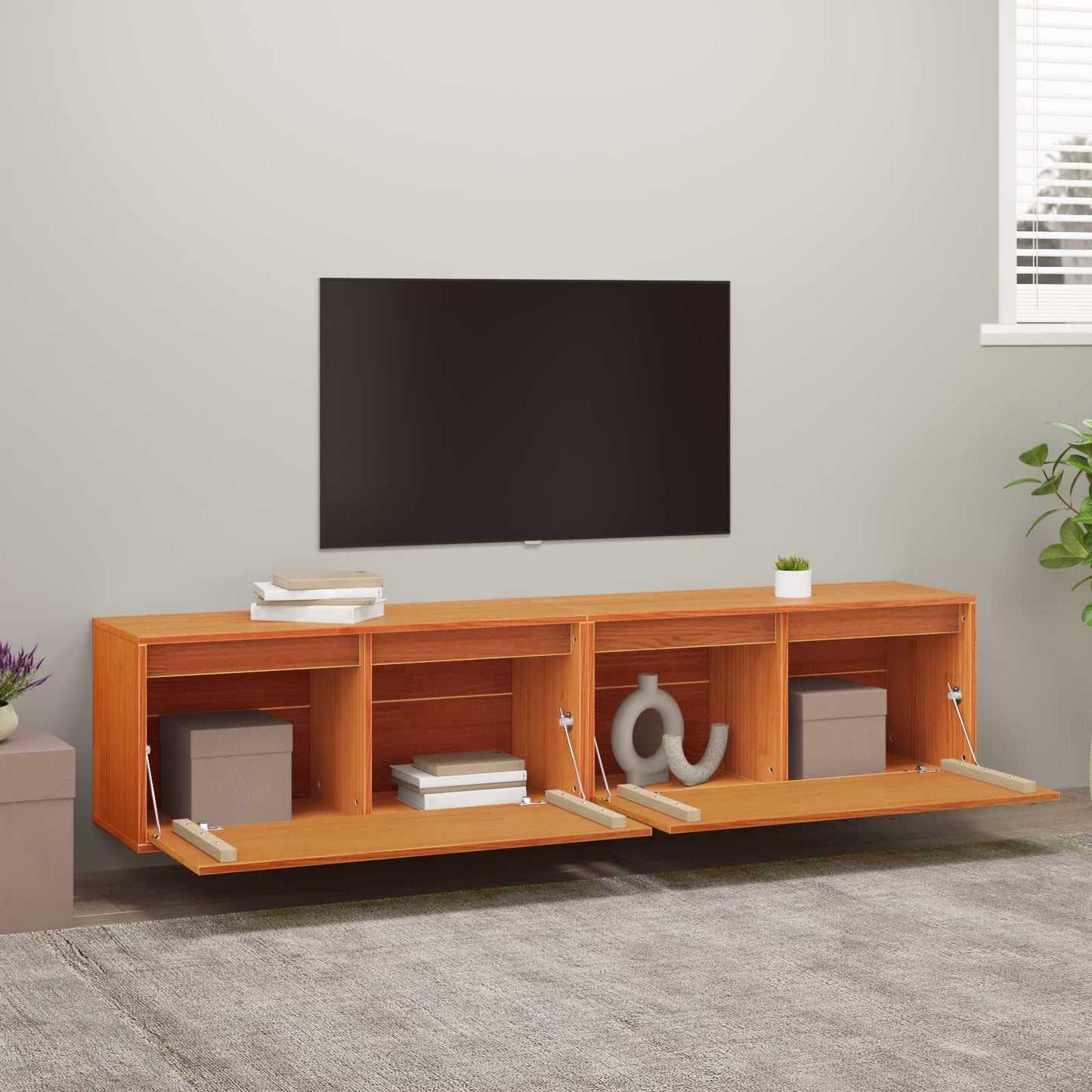 vidaXL Wall Cabinet 2 pcs Wax Brown 80 x 30 x 35 cm Solid Pine Wood